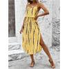 imageWomens Spaghetti Strap Tie Dye Cami Dress Scoop Neck Split Thigh Midi Dresses Knot Front Sun DressesYellow
