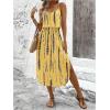 imageWomens Spaghetti Strap Tie Dye Cami Dress Scoop Neck Split Thigh Midi Dresses Knot Front Sun DressesYellow
