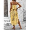 imageWomens Spaghetti Strap Tie Dye Cami Dress Scoop Neck Split Thigh Midi Dresses Knot Front Sun DressesYellow