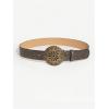 imageWomens Vintage Floral Embossed Leather Belt Cowgirl Western Buckle Waist BeltsPlain Brown