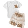 imageBoys 2 Piece Outfits Floral Print Short Sleeve Crewneck T Shirt and Shorts Set Summer OutfitsKhaki Paisley