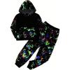 imageBoys 2 Piece Reflective Splash Ink Print Long Sleeve Hoodie Sweatshirts and Sweatpants SetBlack