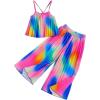 imageGirls 2 Piece Boho Outfits Pleated Spaghetti Strap Camisoles and Elastic Waist Wide Leg PantsBlue and Pink