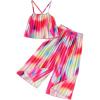 imageGirls 2 Piece Boho Outfits Pleated Spaghetti Strap Camisoles and Elastic Waist Wide Leg PantsHot Pink