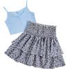 imageGirls 2 Piece Outfits Lace Ruched Camisole Tops and Shirred High Waisted Layered Floral Skirts SetDark Blue