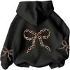 imageGirls Bow Cheetah Leopard Hoodies Long Sleeve Pullover Tops Preppy Cute Sweatshirts HoodiesBow Black