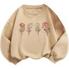 imageGirls Cartoon Graphic Long Sleeve Crewneck Sweatshirts Drop Shoulder Cute Pullover Tops T ShirtDark Khaki