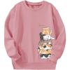 imageGirls Cartoon Graphic Long Sleeve Crewneck Sweatshirts Drop Shoulder Cute Pullover Tops T ShirtPink