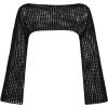 imageGirls Hollow Out Crochet Knit Crop Sweater Long Flare Sleeve Boat Neck Sheer Pullovers KnitwearBlack