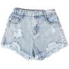 imageGirls Ripped Raw Hem Straight Leg Jean Shorts Elastic Waist Zipper Fly Denim ShortsLight Wash