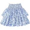 imageGirls Tiered Layer Shirred Boho Smocked Skirts Casual Cute High Waisted Pleated Ruffle Flowy Elastic SkirtsBlue