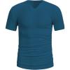 imageMens Ribbed Knit Notched V Neck Tees Casual Short Sleeve T Shirt Summer Basic TopsBlue