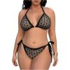 imageWomen Plus Size Thong Bikini Sets String Two Piece Halter Swimsuits with Tie Side BottomBlack