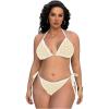 imageWomen Plus Size Thong Bikini Sets String Two Piece Halter Swimsuits with Tie Side BottomLight White