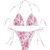 imageWomens 2 Piece Floral Bikini Sets Smocked Halter Triangle Bikini Drawstring Tie Side Sexy Cute SwimsuitsPink and White