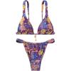 imageWomens 2 Piece Floral Tropical Print Bikini Set Boho Triangle Bathing Suit Tie Backless Swimsuit SetsDeep Purple