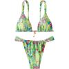 imageWomens 2 Piece Floral Tropical Print Bikini Set Boho Triangle Bathing Suit Tie Backless Swimsuit SetsGreen