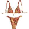 imageWomens 2 Piece Floral Tropical Print Bikini Set Boho Triangle Bathing Suit Tie Backless Swimsuit SetsOrange Patterned
