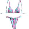 imageWomens 2 Piece Floral Tropical Print Bikini Set Boho Triangle Bathing Suit Tie Backless Swimsuit SetsPink and Blue