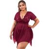 imageWomens 2 Piece Lingerie Set Plus Size Lace Sheer Mesh Bralettes Black Sleep Dress with Thongs SetPure Burgundy