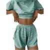 imageWomens 2 Piece Pajama Set Stripe Short Sleeve Crewneck Crop Lounge Shorts Set Soft SleepwearDark Green