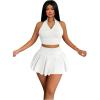 imageWomens 2 Piece Tennis Skirt Set Sleeveless Racerback Crop Tank Tops High Waisted Pleated Mini Skirt OutfitsWhite