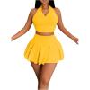 imageWomens 2 Piece Tennis Skirt Set Sleeveless Racerback Crop Tank Tops High Waisted Pleated Mini Skirt OutfitsYellow