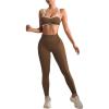 imageWomens 2 Piece Workout Tracksuits Set Crisscross Strappy Sports Bra and Tummy Control LeggingsBrown