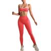 imageWomens 2 Piece Workout Tracksuits Set Crisscross Strappy Sports Bra and Tummy Control LeggingsCoral Pink