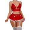 imageWomens 3 Piece Lingerie Set Floral Lace Bow Garter Babydoll Lingerie Skirt SetRed