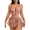 imageWomens Babydoll Lingerie Floral Mesh Frill Ruffle Babydoll Lingerie Dress Chemise NightgownPink