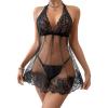 imageWomens Babydoll Lingerie for Women Halter Mesh Thong Lace Chemise Nightgowns Teddy Nighty SleepwearBlack