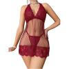imageWomens Babydoll Lingerie for Women Halter Mesh Thong Lace Chemise Nightgowns Teddy Nighty SleepwearBurgundy