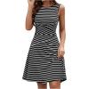 imageWomens Casual Summer Dresses 2025 Striped High Waisted Crewneck Sleeveless A Line Mini Tank DressBlack and White