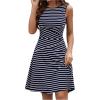 imageWomens Casual Summer Dresses 2025 Striped High Waisted Crewneck Sleeveless A Line Mini Tank DressDeep Blue Striped