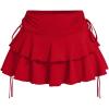 imageWomens Drawstring Bow Side Mini Skirts Tiered Layer Ruffle Elastic Waist Y2K Coquette Short SkirtsRed