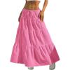 imageWomens Flowy Flared Ruffle Hem A Line Maxi Skirts Elastic Waist Elegant Tiered Layer Boho Long SkirtsSolid Pink