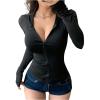 imageWomens Hooded Zip Up Workout Jacket Athletic Yoga Tops Slim Fit Long Sleeve Lightweight T ShirtsBlack