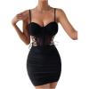 imageWomens Lace Up Cut Out Sheer Bodycon Dress Spaghetti Strap Ruched Bustier Pencil Mini DressesBlack