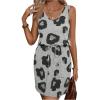 imageWomens Leopard Print Sleeveless Tank Dress Drawstring Waist Scoop Neck Dresses Summer Short DressGrey