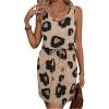 imageWomens Leopard Print Sleeveless Tank Dress Drawstring Waist Scoop Neck Dresses Summer Short DressKhaki
