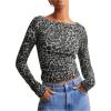 imageWomens Long Sleeve Leopard Print T Shirts Boat Neck Slim Fit Tee Shirts StreetwearGrey