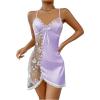 imageWomens Mesh Floral Embroidery Lace Trim Sheer Chemise Sleep Dresses Babydoll Nightgown Satin Slip DressMauve Purple