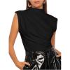 imageWomens Mock Neck Ruched Tank Top Sleeveless Slim Fit Work Elegant Basic TopsBlack
