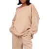 imageWomens Off The Shoulder Sweatshirt Long Sleeve Drop Shoulder Oversized Pullover Tops Fall OutfitsPure Apricot