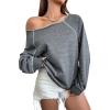 imageWomens Off The Shoulder Sweatshirts Long Sleeve Pullover Tops Trendy Y2k Fall TopsSolid Grey