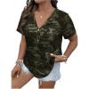 imageWomens Plus Size Tops Short Sleeve Camo Tee Loose Fit Half Button V Neck Tees ShirtsGreen