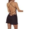imageWomens Spaghetti Strap Backless Silk Nightgown Criss Cross Satin Slip Dress Soft Mini Sleep DressBlack