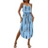 imageWomens Spaghetti Strap Tie Dye Cami Dress Scoop Neck Split Thigh Midi Dresses Knot Front Sun DressesSky Blue