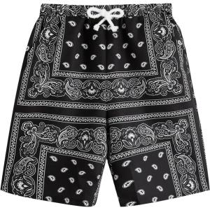 imageBoys Paisley Shorts Boho Drawsring Casual Gym Beach Bandana Shorts Summer Shorts for BoysBlack Paisley